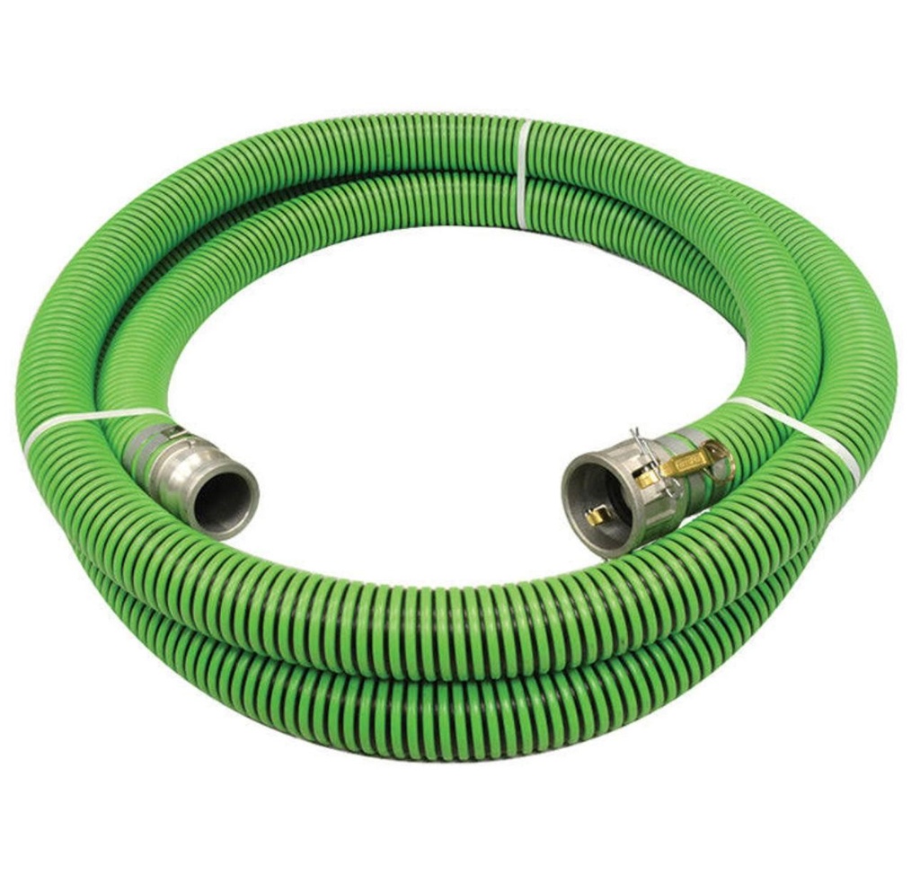 3 IN X 33 ft  CHALLENGER Liquid Suction Hose, Green Polyethylene Helix with Alum. Type C & Type E ends